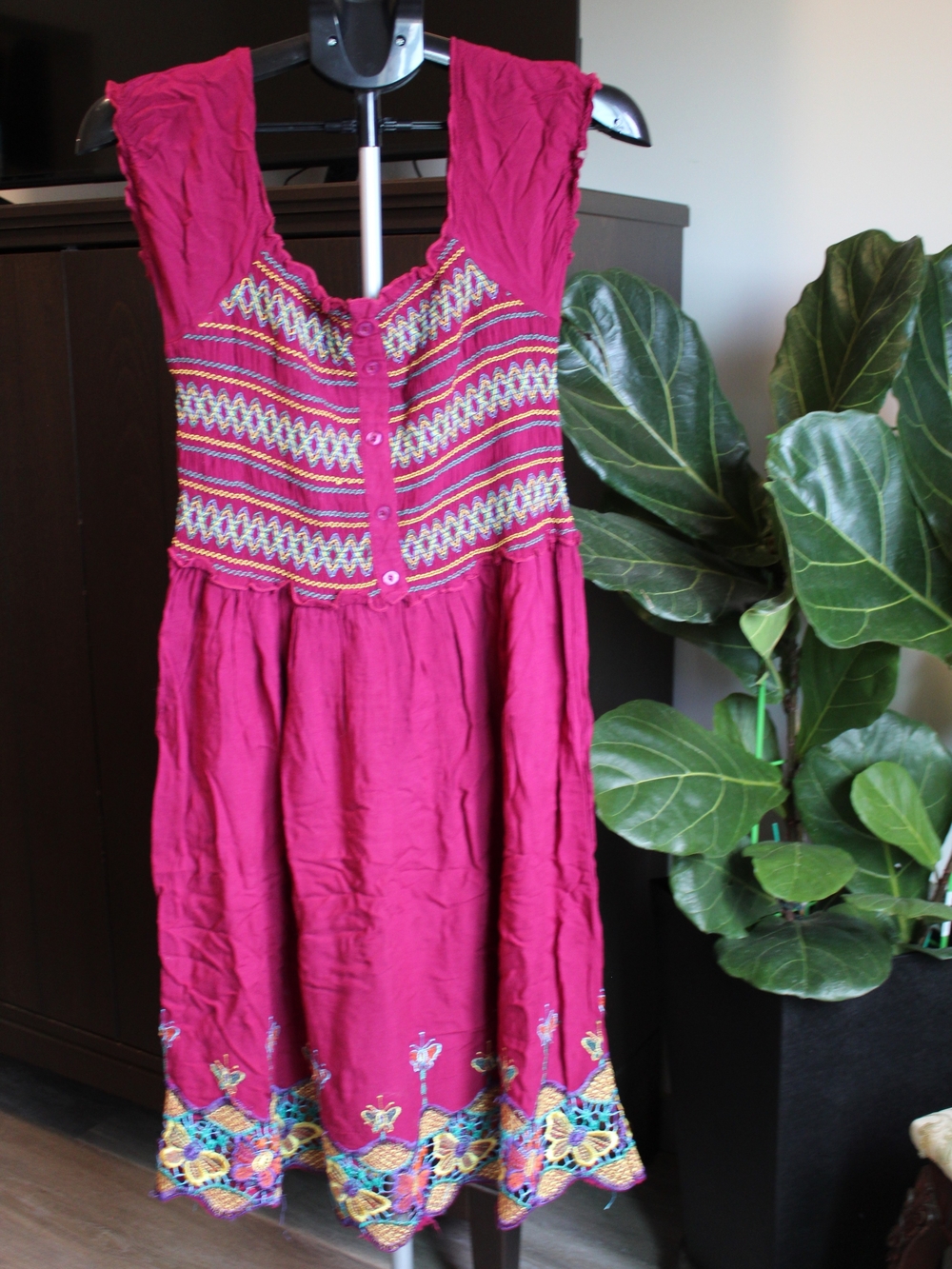 Women's Fuchsia Embroidered Summer Dress